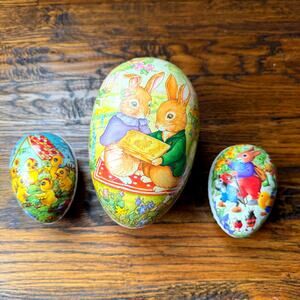 Vintage German Paper-mâché Easter Egg Candy Container Set Lithographed Nestler